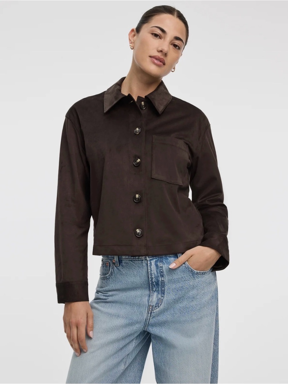 Reitmans Cropped Faux-Suede Jacket Chocolate Brown NWT Size XL